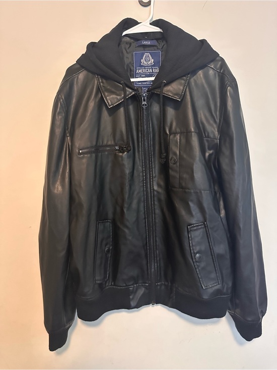 American Rag Other - American Rag Black Faux Leather Hooded Bomber Jacket